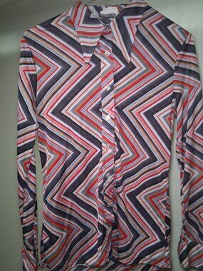 Vintage 70s Wayne Rogers Dagger Collar Disco Shirt Chevron Stripe M/L